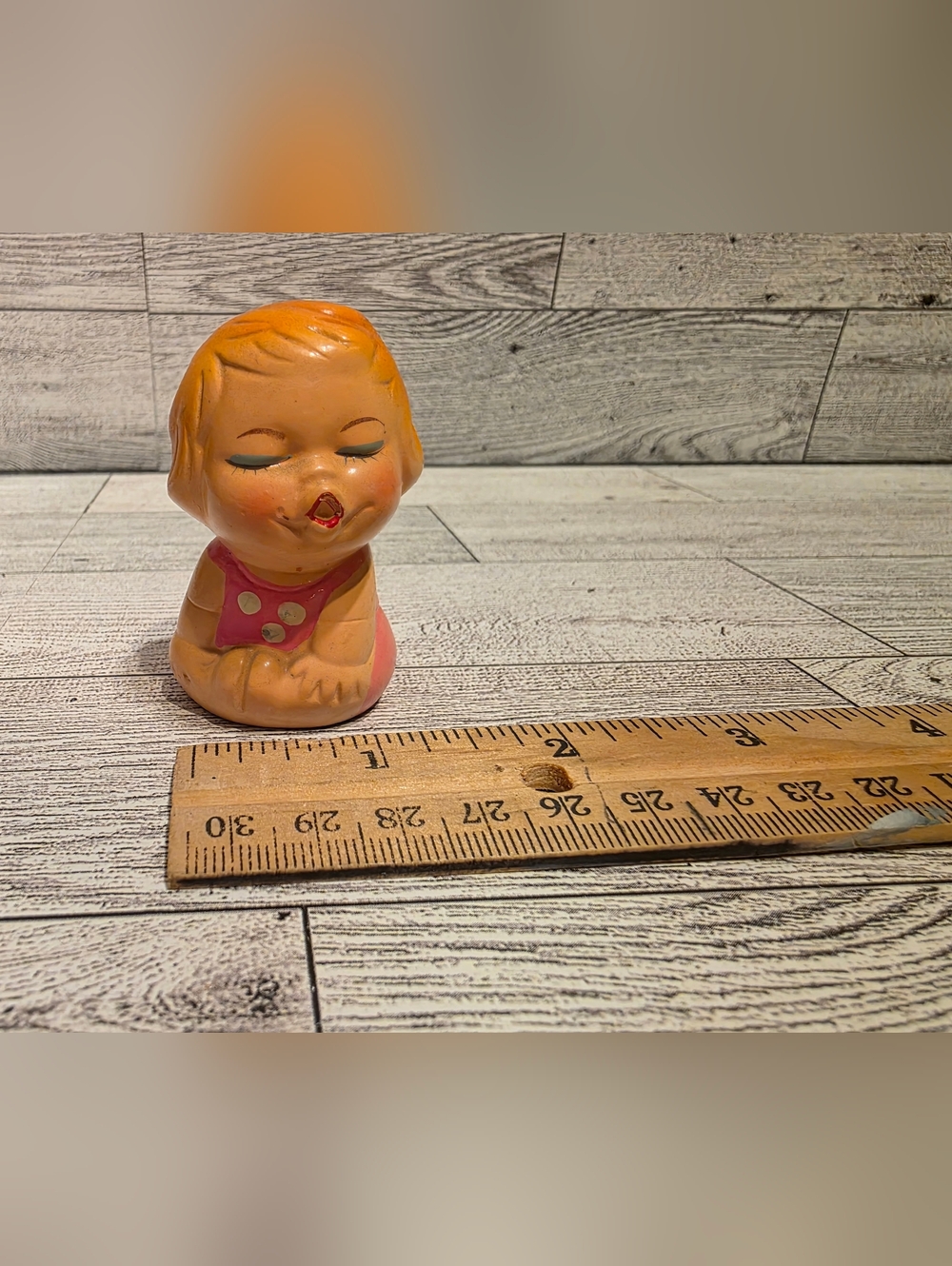 Vintage Kewpie Doll  Peach Pink Ceramic Baby Figurine Sharpener